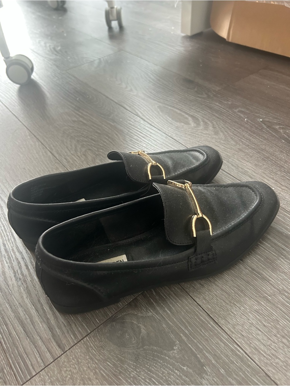 Steve Madden Black Women's Loafers with Gold Bit Detail